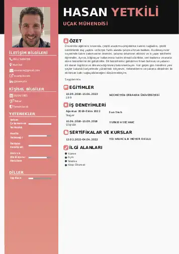 Havacılık Ve Uzay Uçak Mühendisi Cv Örnekleri cv indir